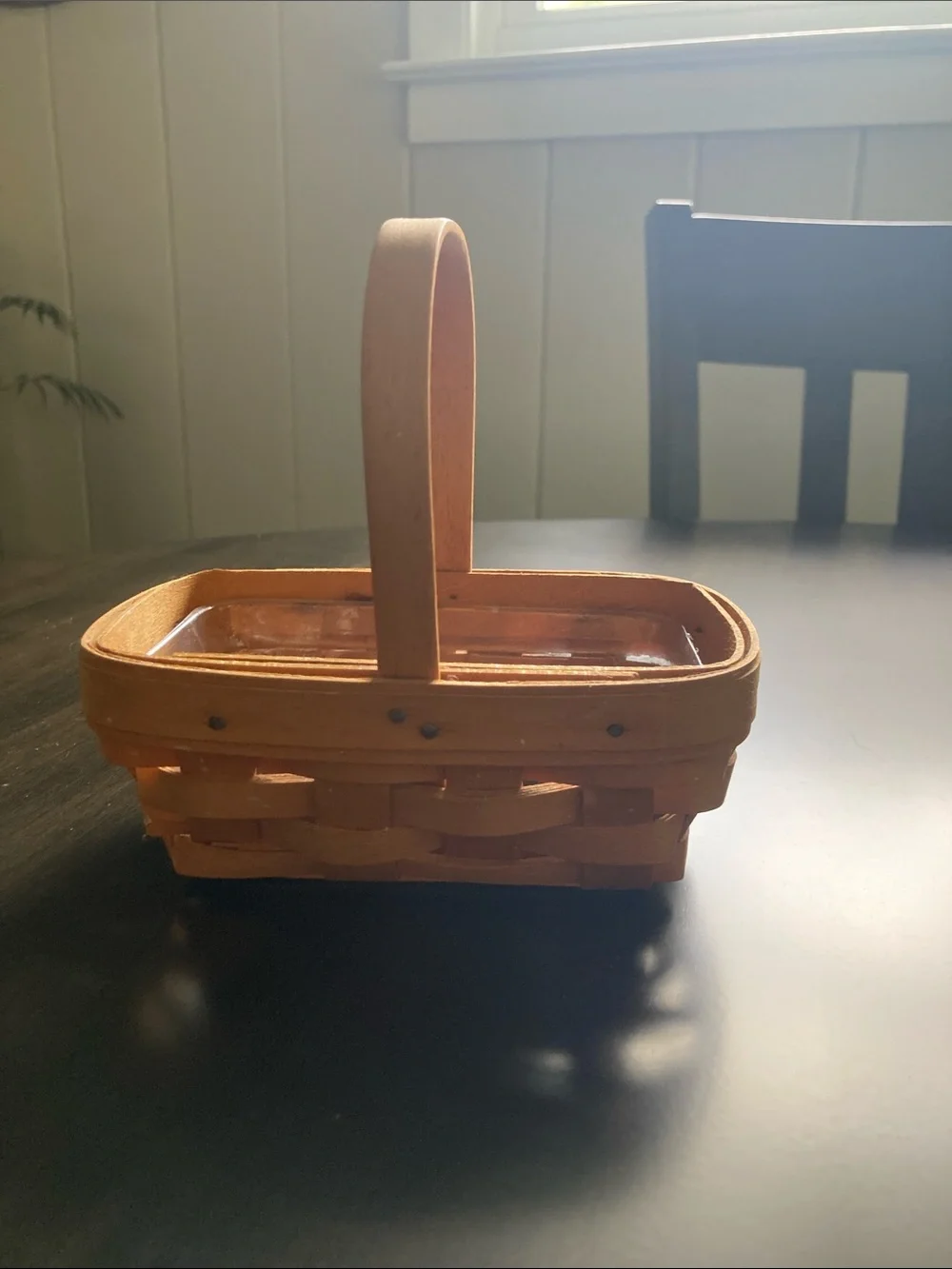 Longaberger rectangular woven basket in warm tan